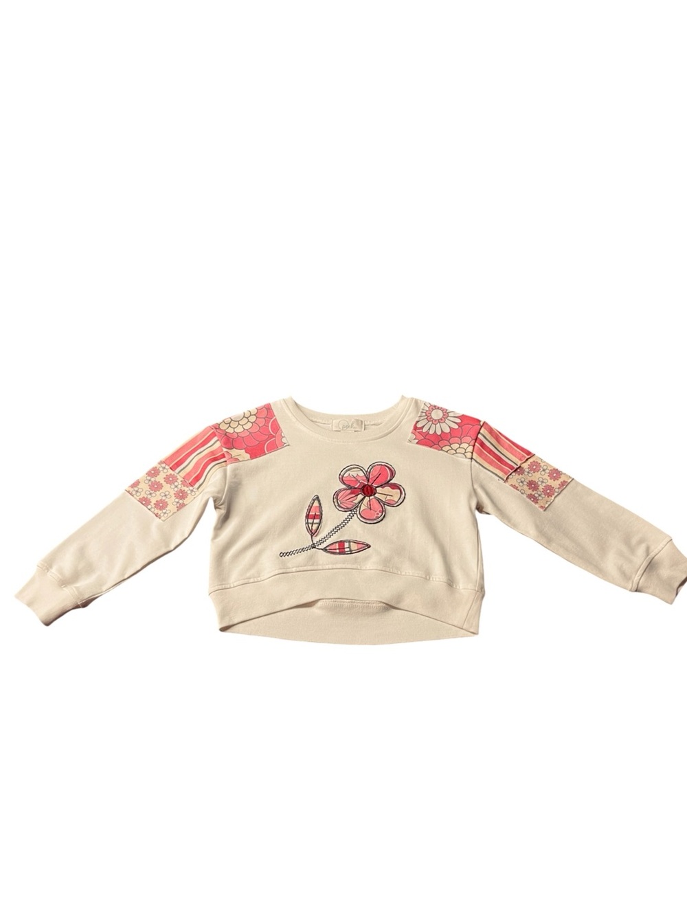 Peek Soft Yellow Oversized Sweatshirt with Pink Floral Patchwork Size 4-5